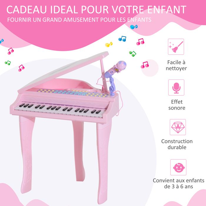 Piano électronique 37 Touches HOMCOM Pour Enfant – Avec Micro, Tabouret, 22 Chansons, 8 Sons, Bluetooth, USB, MP3 – Bleu Et éducatif