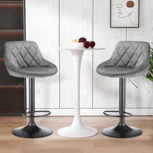 Lot De 4 Chaises De Bar Hautes En Tissu Gris Et Bois Massif – Bon état, Avec Repose-pieds