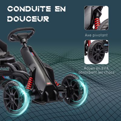 Kart à pédales pour enfants voiture enfant avec siège ajustable 4 positions et roues en EVA 100 x 58 x 58,5 cm noir - Jeux - Jouets