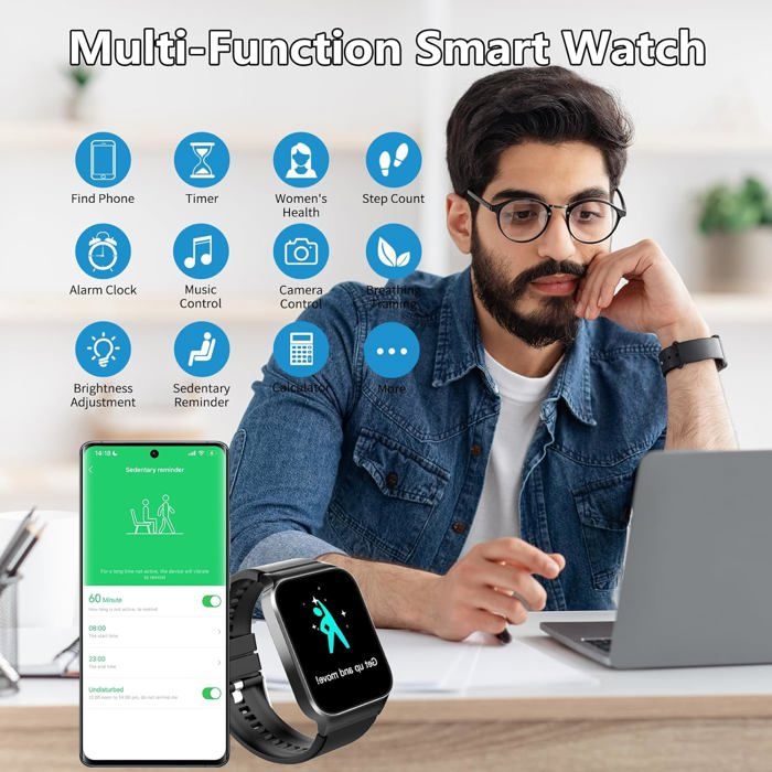 Montre Connectée WILLFITME Y9Pro - 1.85" HD - Appels, 110 Sports, Cardio, Sommeil - Étanche IP67 - Android IOS