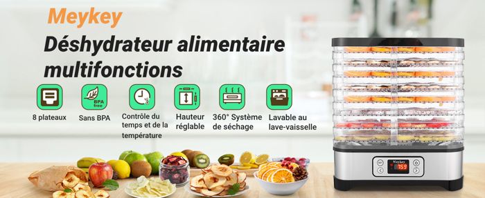 Déshydrateur Alimentaire Coocheer 8 étages – Contrôle De Température, 250W – Neuf, Acier Inox