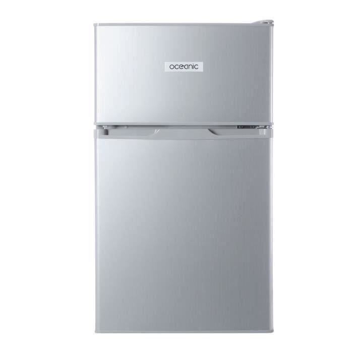 OCEANIC OCEA2DT70S - Réfrigérateur congélateur haut - 70L (48+22) - Froid statique L 48cm x H 84cm - Silver