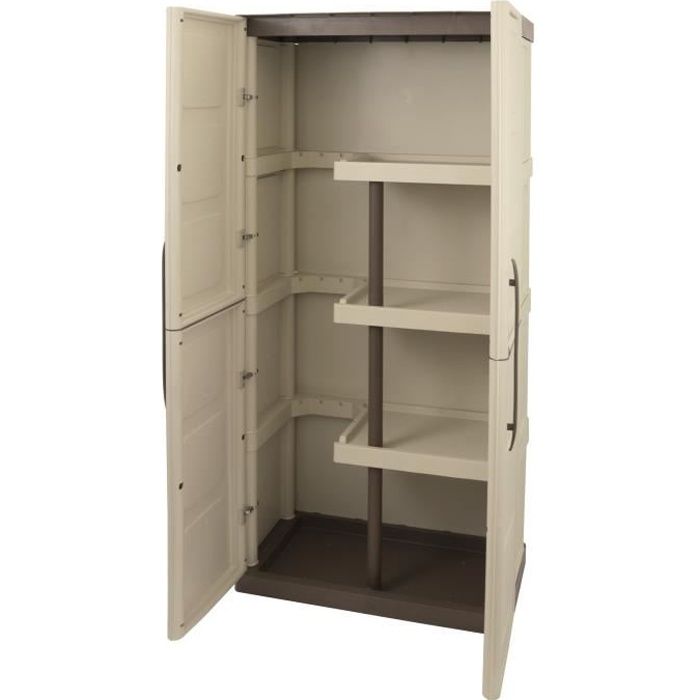 Armoire de rangement haute en résine TOOD avec porte-balai - 3 tablettes -  Taupe/écru - Cdiscount Bricolage