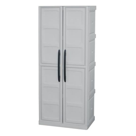 Armoire de jardin en résine 3 portes tablettes + compartiment range-balai  102A - Rangement de l'atelier - Achat & prix