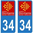 Lot 2 Autocollants Stickers plaque immatriculation voiture auto département 34 Hérault Logo Région Occitanie-0