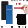 Disque Dur Externe SSD Portable 8TB 8To Type-C Métallique Argent 11*3.2*1cm Mini Taille avec Pochette Sac de Stockage en Tissu-0