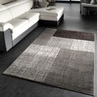 PHC Tapis Moderne à Carreaux Poils Courts Moucheté Gris Crème Brun [140x200 cm]