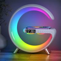Blanc UE - Lampe LED RGB multicolore avec chargeur sans fil alarme réveil haut parleur Bluetooth lampe de