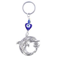 Drfeify Cadeau personnalisé Porte-clés oeil chanceux bleu pendentif dauphin chanceux porte-clés artisanat de cadeau de vacances