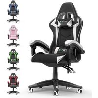 Fauteuil Gamer BIGZZIA - Noir et blanc - Inclinable 90°-135° - Appui-tête et coussin lombaire