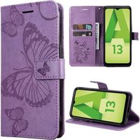 Coque pour Samsung Galaxy A13 4G-5G, Protection Anti-Rayures Effet Cuir Papillon Imprimé - Violet