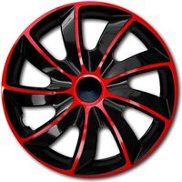 Enjoliveurs J-Tec 15 Pouces - Finition Argent/Noir/Rouge - Kit De 4 - Plastique ABS - Faciles à Monter