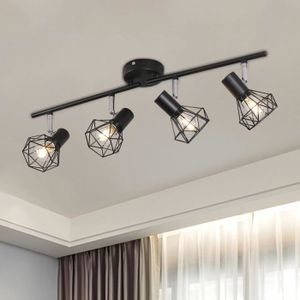 Plafonnier 4 Spots LED Orientables Mexllex - Noir, Avec 5 Ampoules GU10 - Pour Salon, Chambre, Cuisine