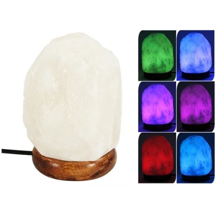 Lampe en cristal de sel avec support en bois - Hauteur 15cm