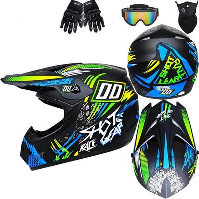 Casque intégral professionnel pour moto tout-terrain (pour enfants et adultes) - équipé de lunettes de protection + gants +