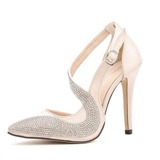 Escarpins Femme Strass Talons Hauts 8 Cm - Sandales Élégantes à Bride Cheville Réglable, Idéales Mariage Et Soirée