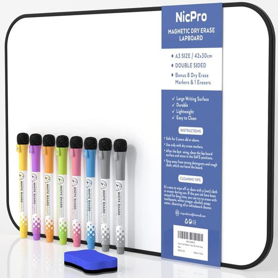 A3 Erasable Whiteboard Double Sided Magnetic Whiteboard with 8 Pens and