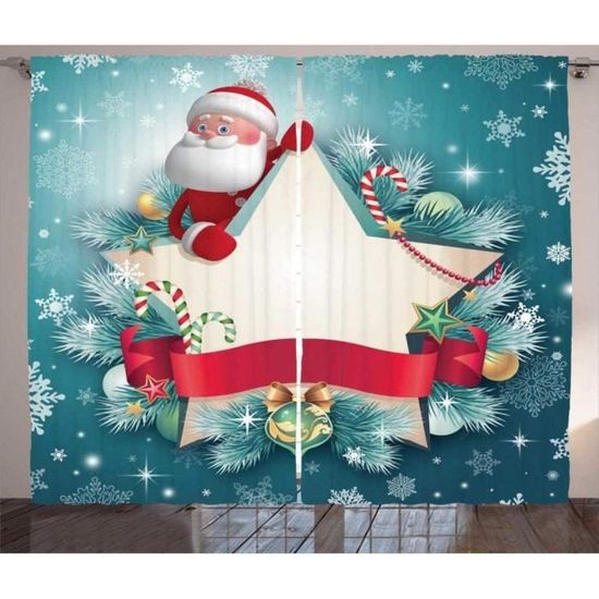 Rideaux Noël Père Noël - 2 Panneaux Occultants Thermiques - 140x240 Cm