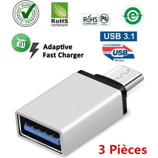 Adaptateur USB C vers USB A 3.0 OTG Aluminium USB Type C Connecteur pour  MacBook Pro 2018 / 2017 / 2016 , Galaxy S8/S8+ etc - Cdiscount Informatique