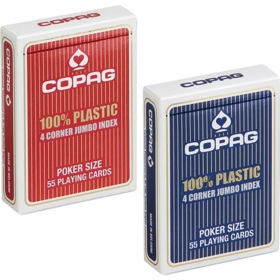 Cartes POKER COPAG 100% Plastic JUMBO Index - 4 Corners - Lot de 2 Jeux