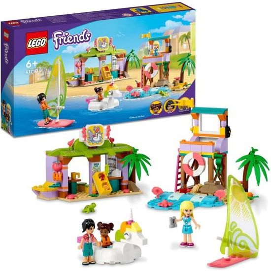 LEGO 41710 Friends Animation et Surf à la Plage, Jouet avec Bouée Licorne et Tortue, Figurine Secouriste, Garçons et Filles Dès 6