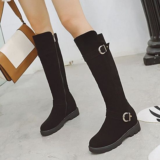 Bottes Moto Gothique Pour Femme – Talon Block 5 Cm, Semelle Crantée – Cuir Vegan Imperméable – Boucles Métalliques – Fermeture Zip Et Laçage