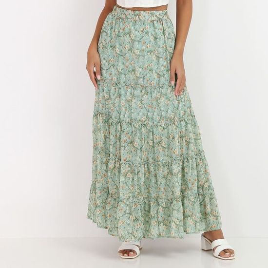 Jupe Longue Femme Marks & Spencer Taille 20 - Verte à Fleurs - Taille Régulière