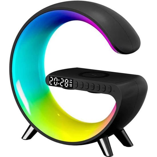 Lampe Veilleuse 4-en-1 : Chargeur Sans Fil, Bluetooth, Réveil Simulateur Aube - Blanc