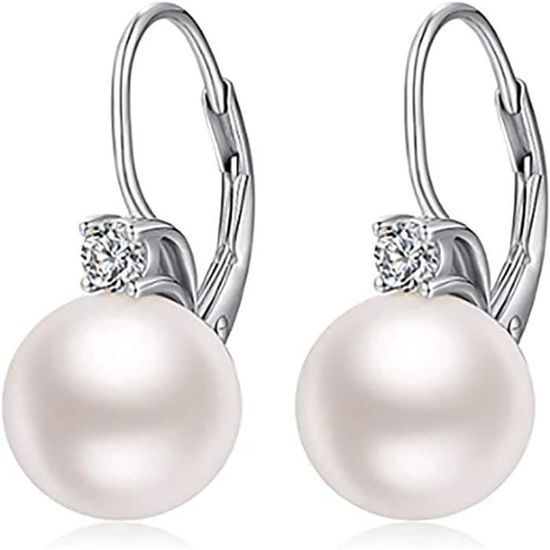 Boucles D'oreilles Dormeuses Perles De Culture Blanches Plaqué Or Jaune - Neuf Avec étiquettes