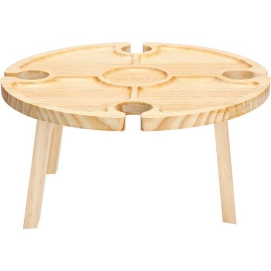 Table de pique-nique pliante portable avec support pour verre à vin rouge – Table d'extérieur en bois pour fromage et fruits, petite table de plage pliable, essentiel pour le jardin