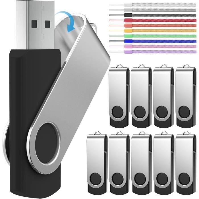 1 Go Cle USB Lot de 10 Clés USB 2.0 - Mémoire Stick Pivotante Clé USB