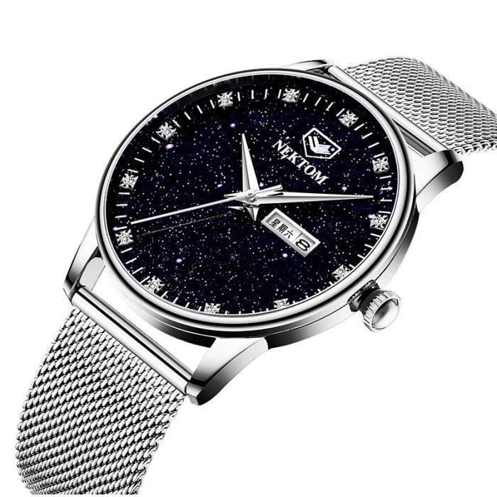 Montre Femme CIVO Acier Inoxydable - Cadran Ciel étoilé Bleu Avec Strass - Étanche 30m, Bracelet Réglable