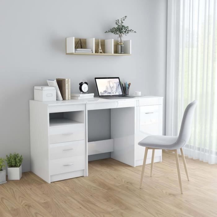 LAC Bureau Blanc brillant 140x50x76 cm Aggloméré