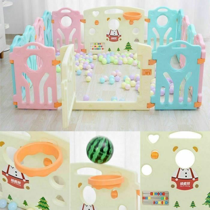 Parc Bébé Barrière de Sécurité en Plastique Ecologique avec 10 + 2 Panneau d’Activités Barrière du Jeux pour Enfant