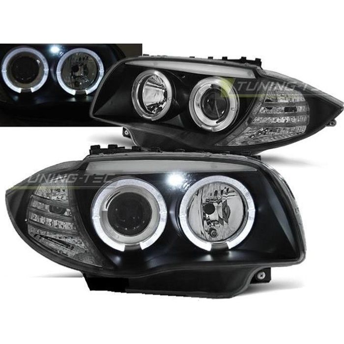 Paire de feux phares BMW Serie 1 E87-E81 04-11 angel eyes noir