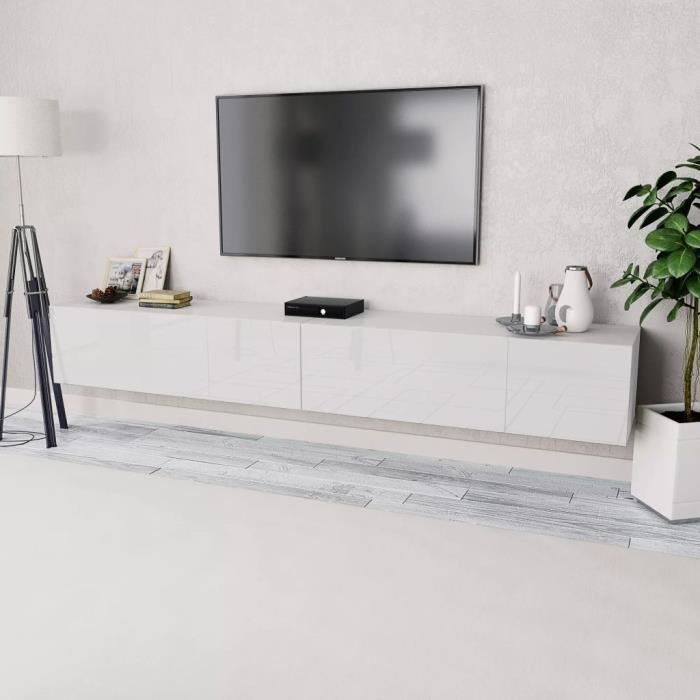Meuble HIFI Meuble TV 2 pcs Aggloméré 120 x 40 x 34 cm Blanc brillant
