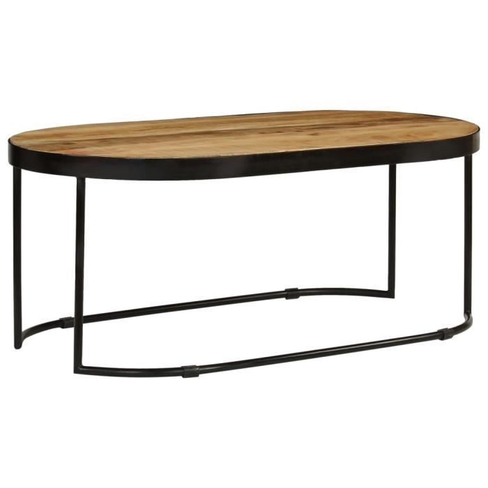 Table de salon Table Basse style contemporain scandinave - Table Café - Ovale Bois massif de manguier brut et acier 100 cm ♫#5555