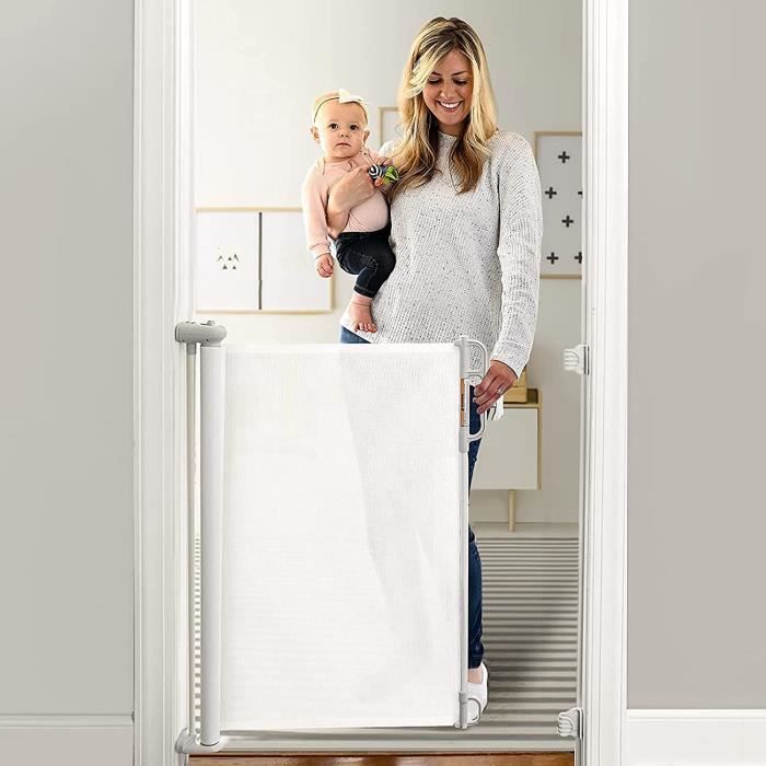 Momcozy Barrière de Sécurité Rétractable pour Bébés (0 à 130 cm), Améliorer Barrière de Securité Escalier, Barrière Sécurité En A32