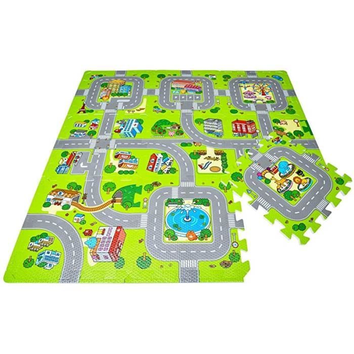 Jeux de Rue Tapis Puzzle Tapis de Sol Puzzle, Circuit de trafic, 9 pièces a 30 x 30cm (Ville)