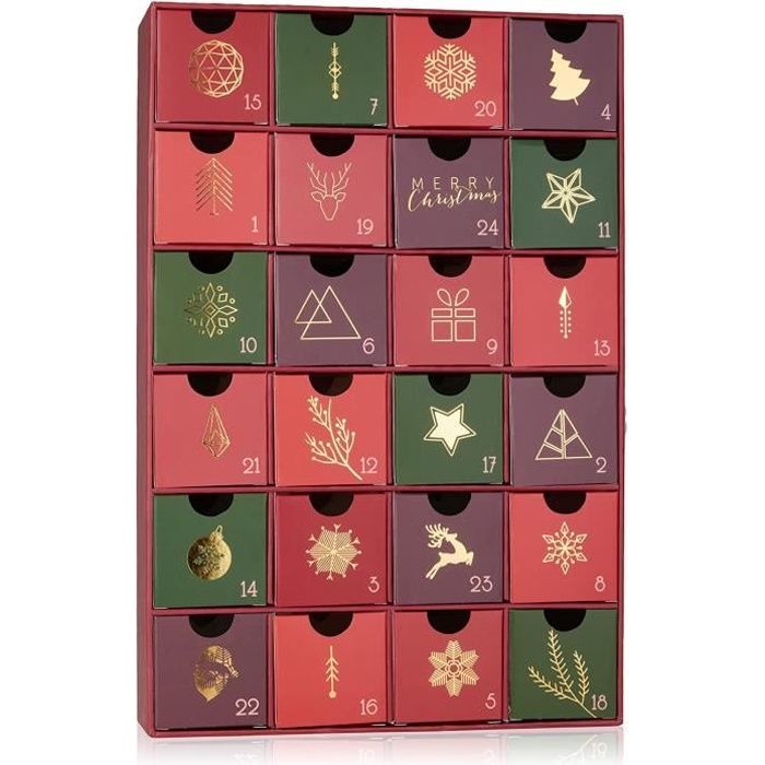 BRUBAKER Calendrier de L'Avent à Remplir - Noël Traditionnel Rouge Vert - Calendrier de Noël à Remplir Soi-Même avec 24 Portes