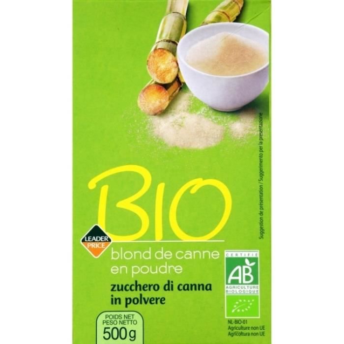 Scure blond de canne en poudre bio 500g Leader Price