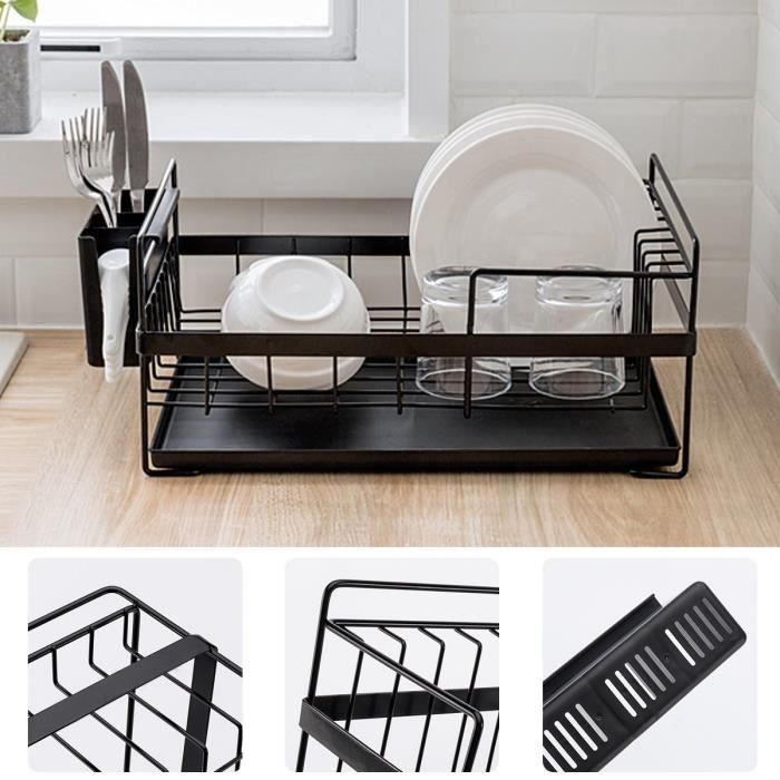 AvanC Égouttoir à Vaisselle Étagère de Cuisine Multifonction Rangement Organisateur noir