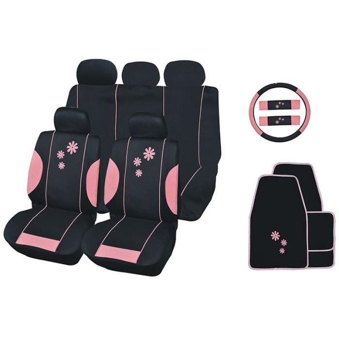 Housse de siège auto Daisy Noir et Rose 16 pièces