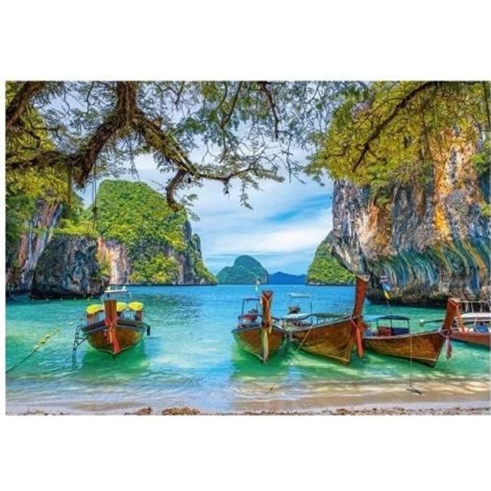 Puzzle Adulte Thailande Plage De Phuket - 1500 Pieces - Collection Paysage - Bateau - Ile - Mer - Ocean - Barque - Nouveaute