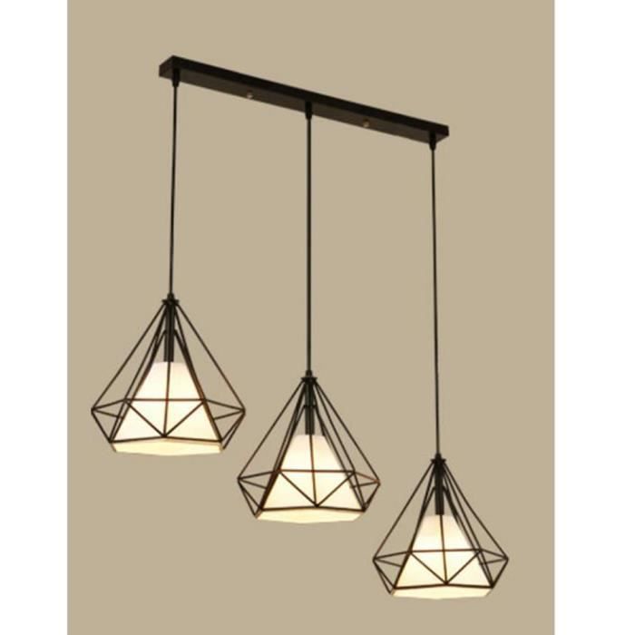 Lustre Suspension Industrielle de 3 lamps barre Vintage forme Diamant 25cm ( Noir )