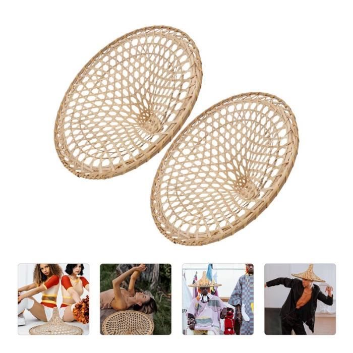 2pcs Creux Bamboo Chapeau de Bambou de Performance de la Fête Drôle de de Beige abat-jour vendu seul luminaire d'interieur