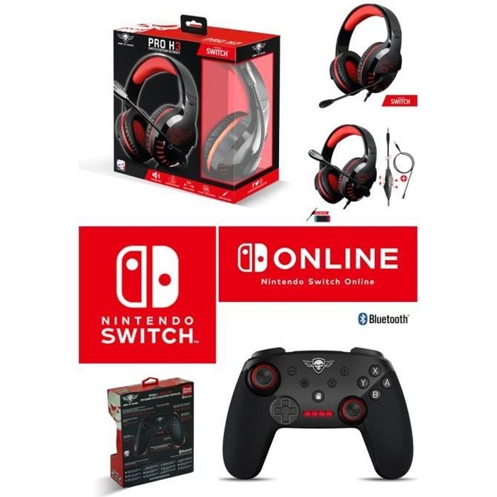 PACK Manette SWITCH Bluetooth Nintendo PRO GAMING Spirit of gamer + CASQUE SWITCH PRO-SH3 SWITCH EDITION