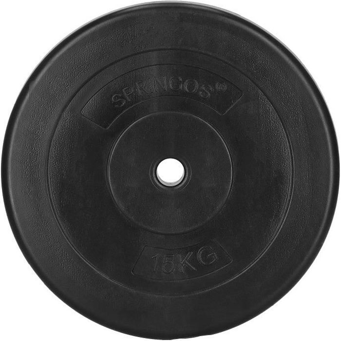 SPRINGOS® Disque 15 kg - noir, haltère, poids, musculation