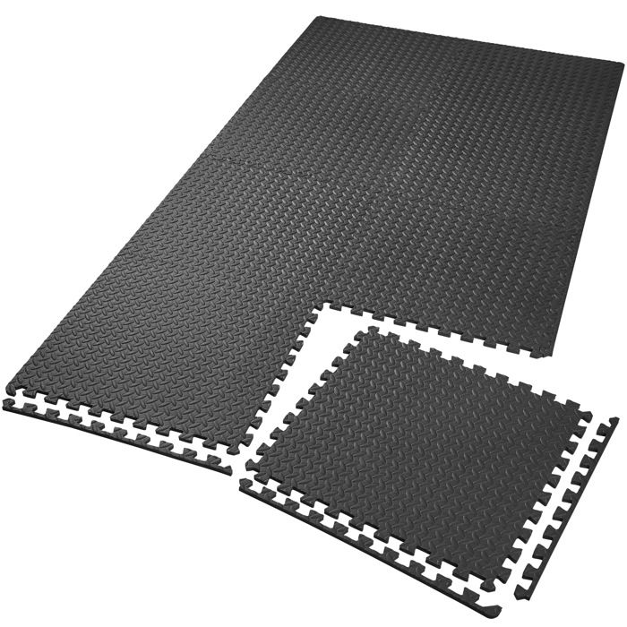 TECTAKE Tapis de Sol de Gym Sport avec 8 Dalles de Protection en Mousse 61 cm x 61 cm Noir