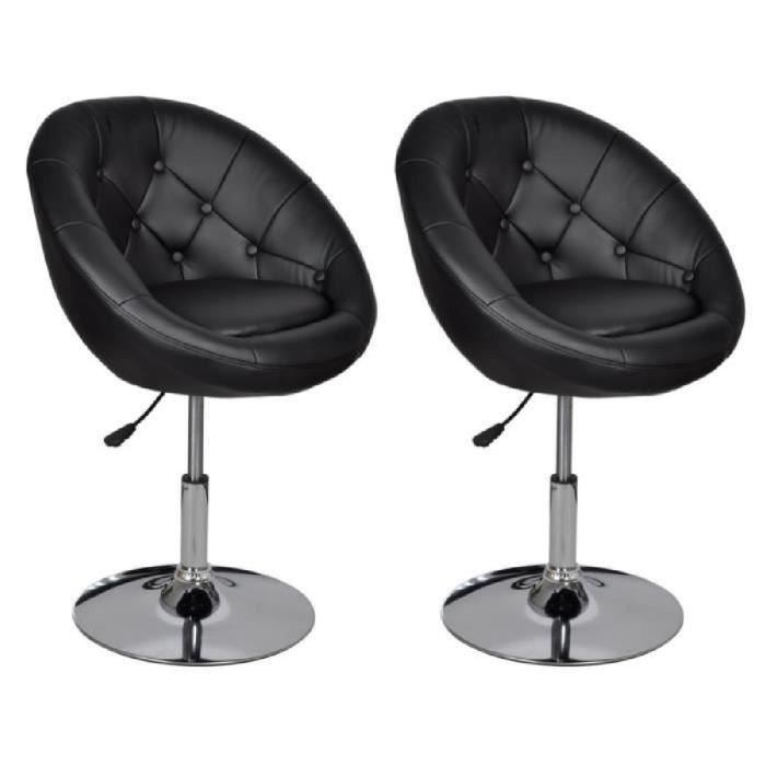 2pcs Fauteuils rétro capitonné Noir moderne Chaise Réglage en hauteur Poids max 150KG 61 x 58 x (80 - 93) cm